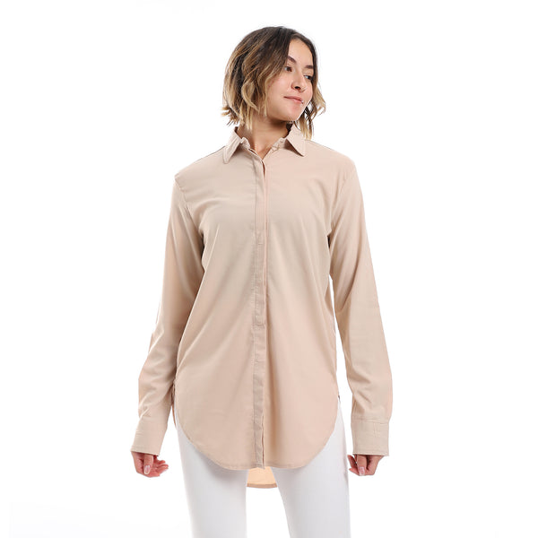 Long Sleeves Hidden Buttons Shirt - Beige