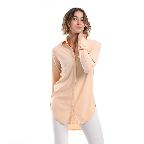 Long Sleeves Hidden Buttons Shirt - Pale Orange