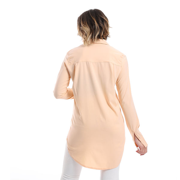 Long Sleeves Hidden Buttons Shirt - Pale Orange