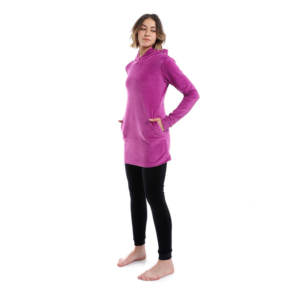 Polka Dot Pattern Hooded Neck Pajama - Purple, Black & Fuchsia