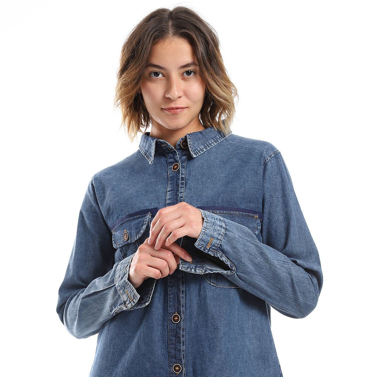 Denim Plain Blue Button Down Shirt – Andora