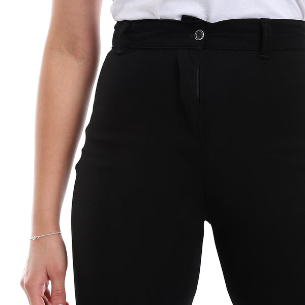 Fly Zipper Button Closure Flare Leg Pants - Black