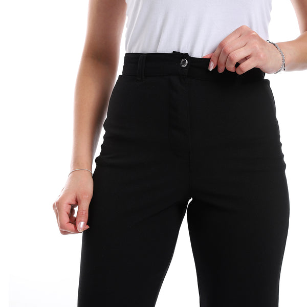 High Waist Fly Zipper Button Closure Pants - Black