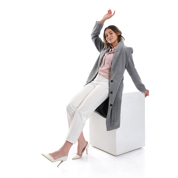 High Waist Fly Zipper Button Closure Pants - White