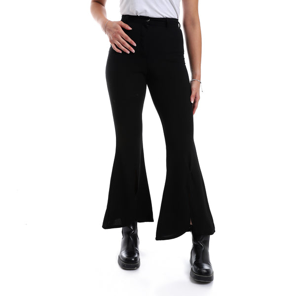 High Waist Open Flare Leg Pants - Black