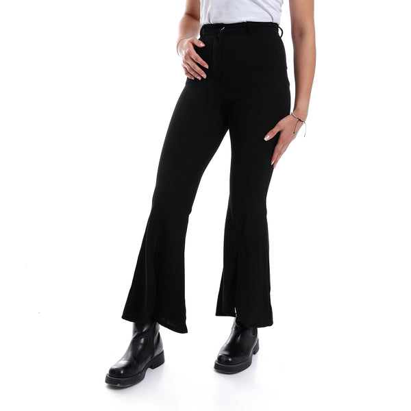 High Waist Open Flare Leg Pants - Black