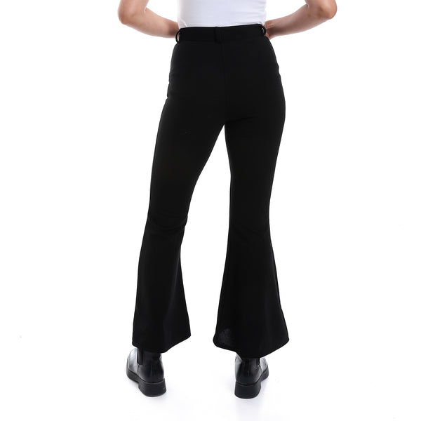 High Waist Open Flare Leg Pants - Black