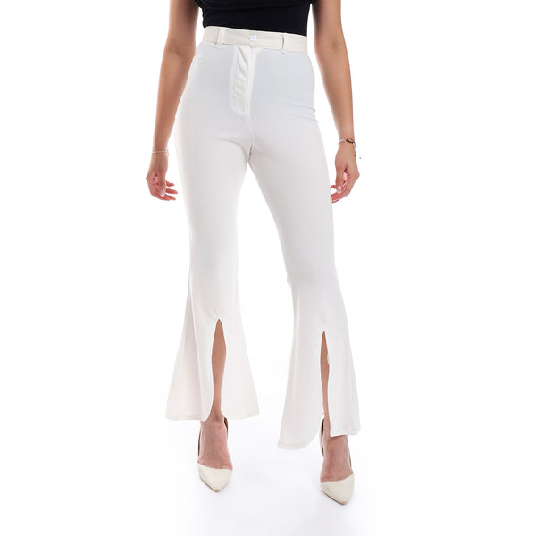 High Waist Open Flare Leg Pants - White