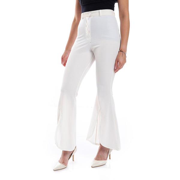 High Waist Open Flare Leg Pants - White