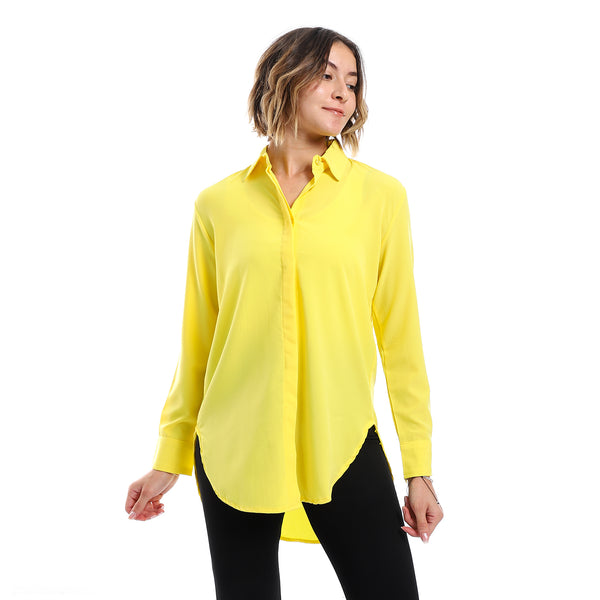 Plain Pattern Hidden Buttons Shirt - Yellow
