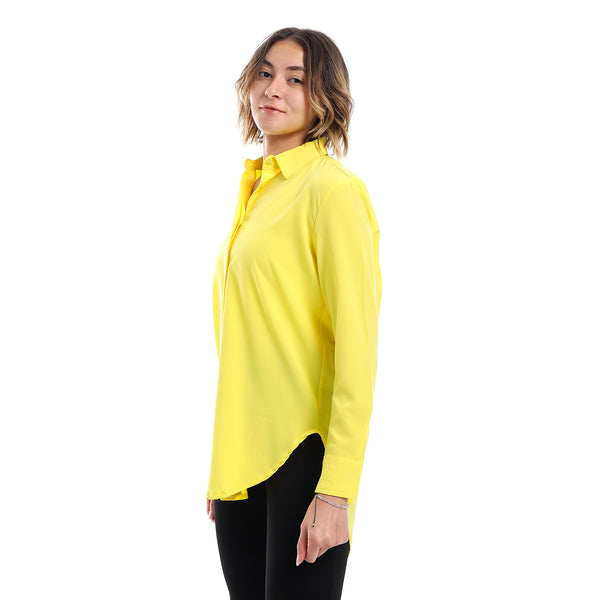 Plain Pattern Hidden Buttons Shirt - Yellow