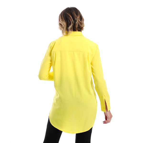 Plain Pattern Hidden Buttons Shirt - Yellow