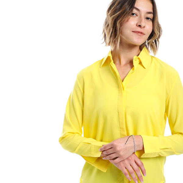 Plain Pattern Hidden Buttons Shirt - Yellow