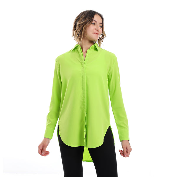 Plain Pattern Hidden Buttons Shirt - Lime Green