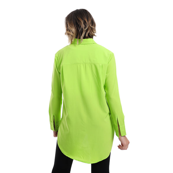 Plain Pattern Hidden Buttons Shirt - Lime Green