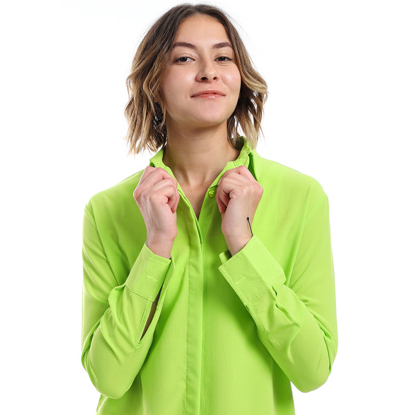 Plain Pattern Hidden Buttons Shirt - Lime Green