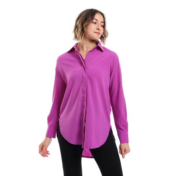 Plain Pattern Hidden Buttons Shirt - Purple