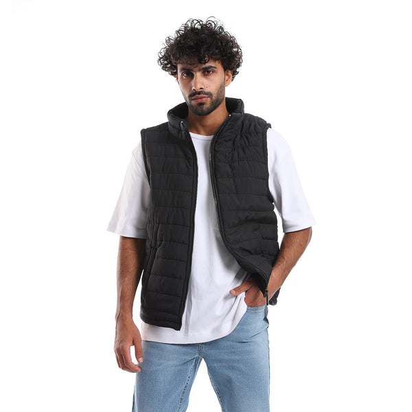 Sleeveless Zipper Closure Vest - Black