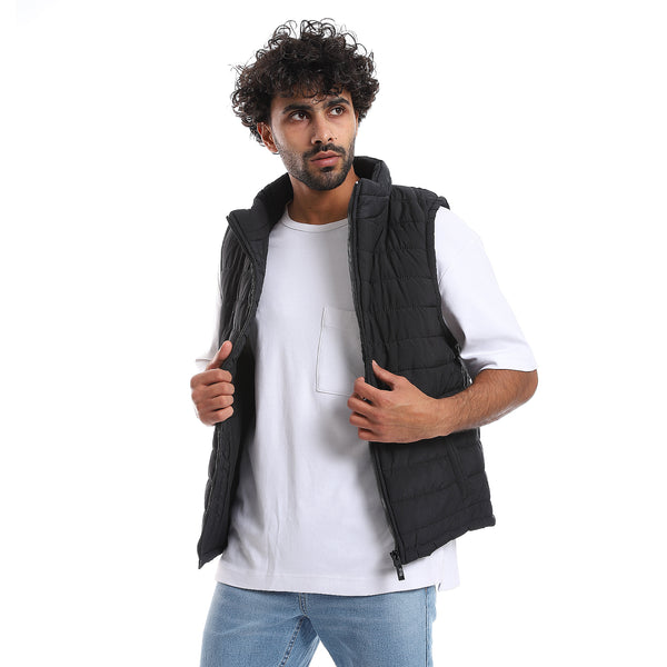 Sleeveless Zipper Closure Vest - Black