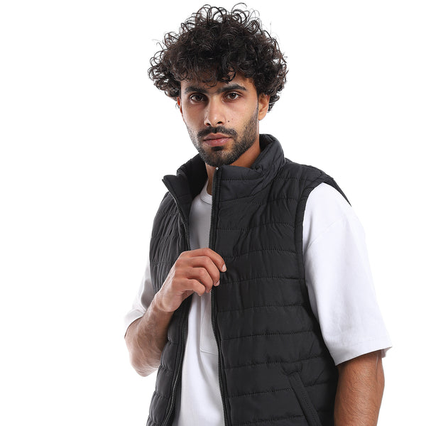 Sleeveless Zipper Closure Vest - Black