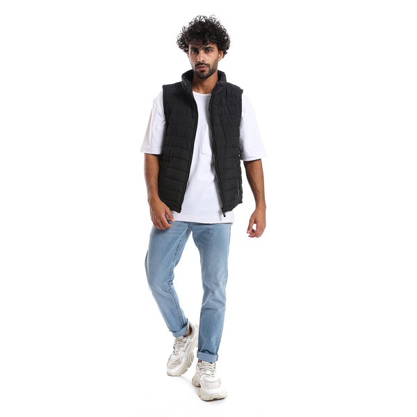 Sleeveless Zipper Closure Vest - Black