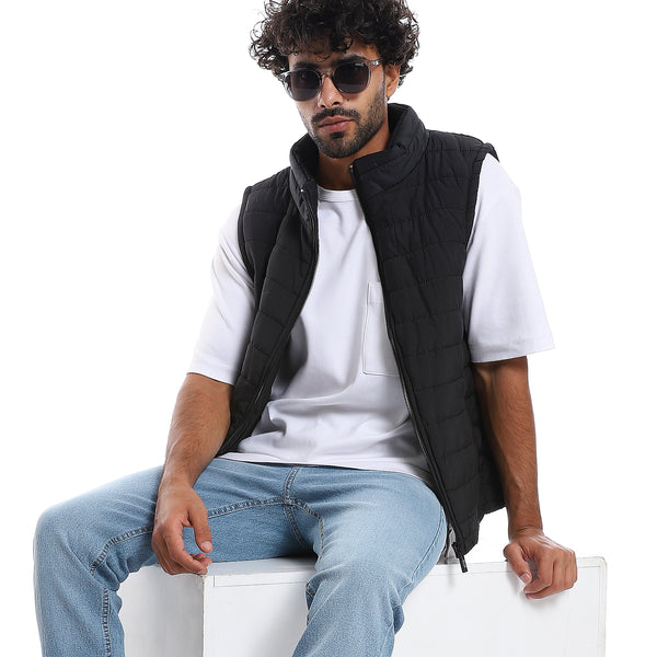 Sleeveless Zipper Closure Vest - Black