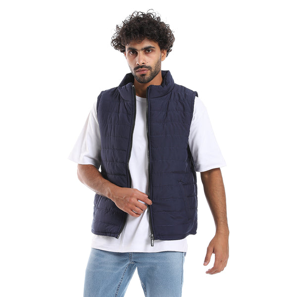 Sleeveless Zipper Closure Vest - Navy Blue