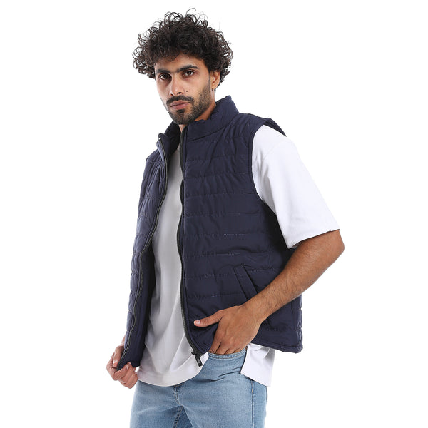 Sleeveless Zipper Closure Vest - Navy Blue