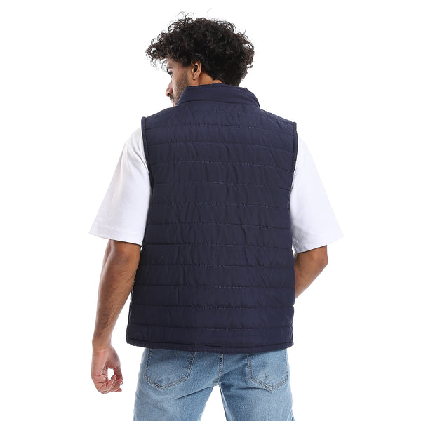 Sleeveless Zipper Closure Vest - Navy Blue