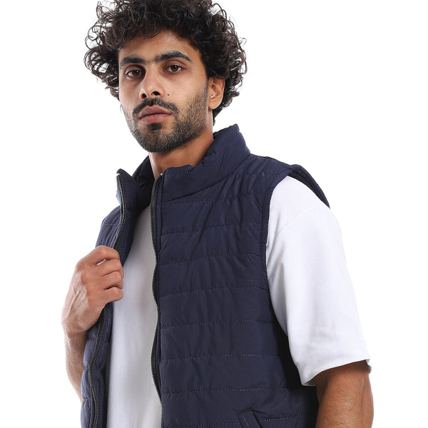 Sleeveless Zipper Closure Vest - Navy Blue