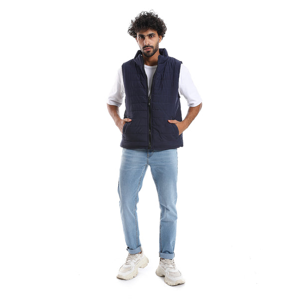 Sleeveless Zipper Closure Vest - Navy Blue