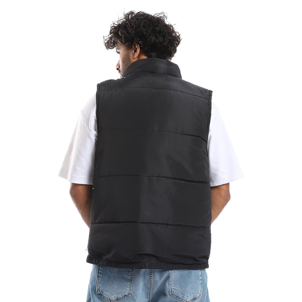 Press Buttons Closure Sleeveless Vest - Black