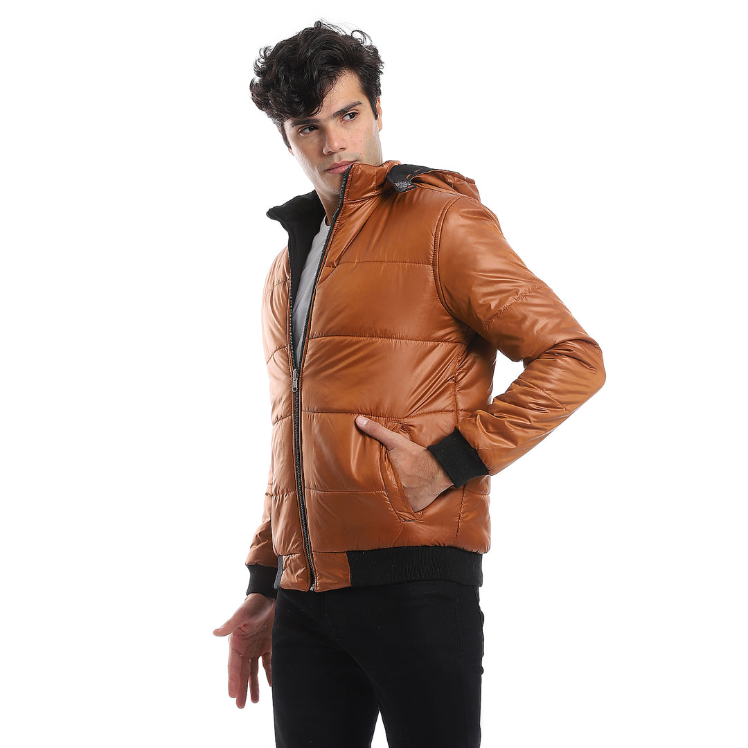 Zipper Closure Double Face Printed & Waterproof Jacket - Cramel Brown ...