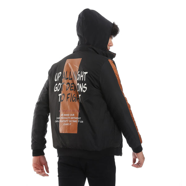 Zipper Closure Double Face Printed & Waterproof Jacket - Cramel Brown & Black