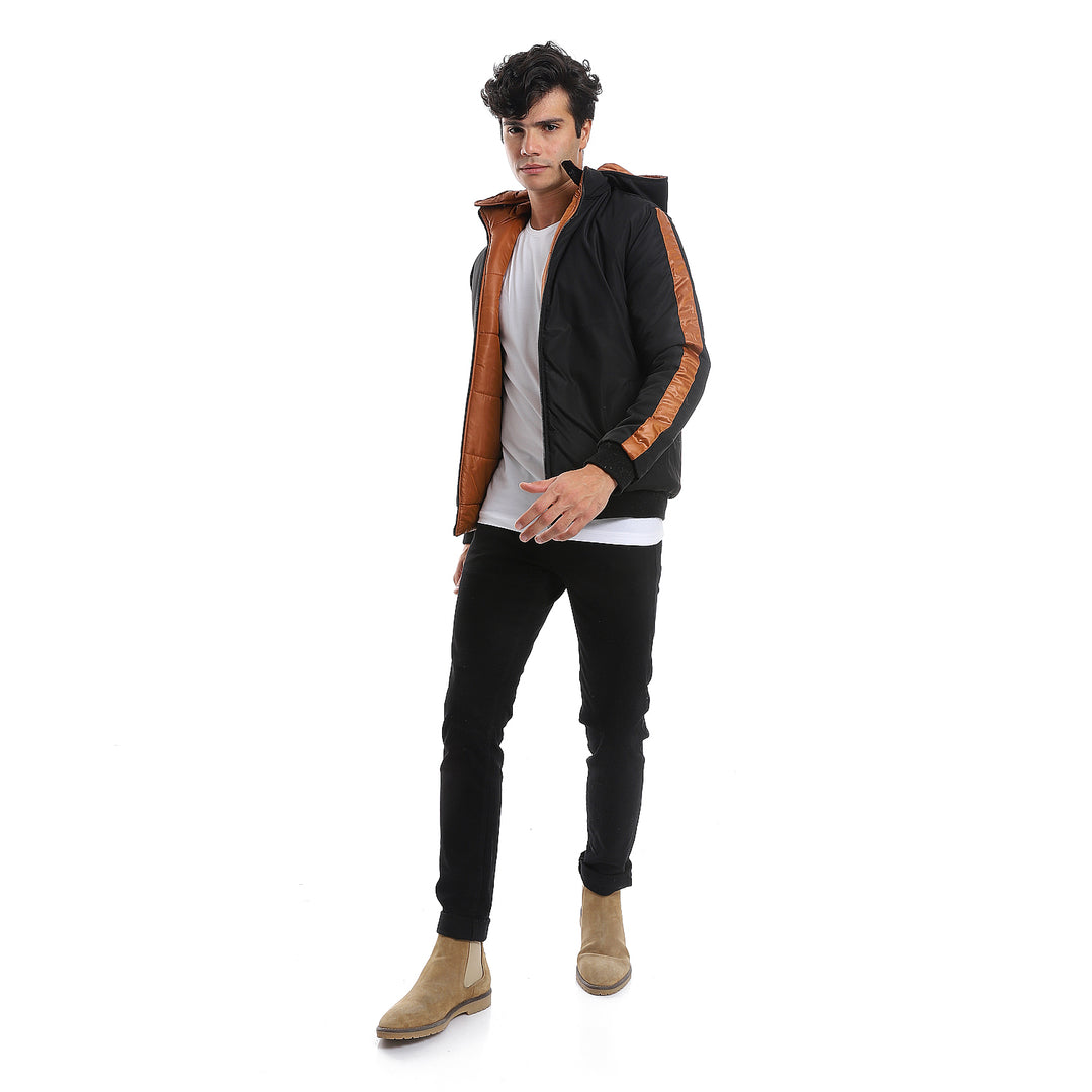 Zipper Closure Double Face Printed & Waterproof Jacket - Cramel Brown ...