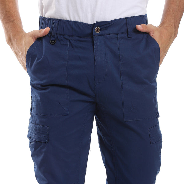 Navy Blue Plain Regular Cargo