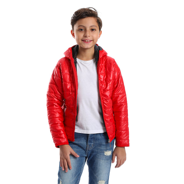 Long Sleeves Quilted Pattern Boys Jacket - Red