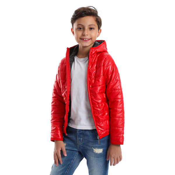 Long Sleeves Quilted Pattern Boys Jacket - Red