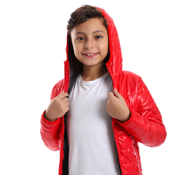 Long Sleeves Quilted Pattern Boys Jacket - Red