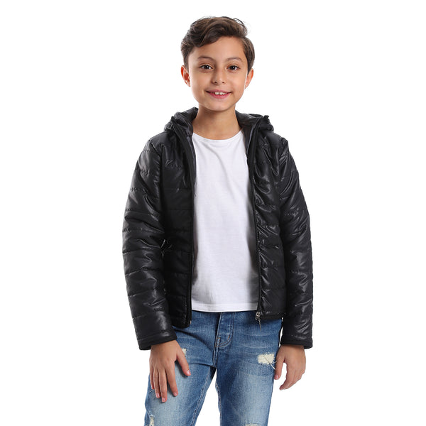 Long Sleeves Quilted Pattern Boys Jacket - Black