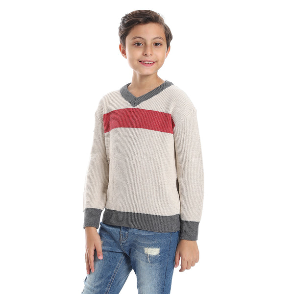 Twist Knit Grey & Ivory Boys Pullover