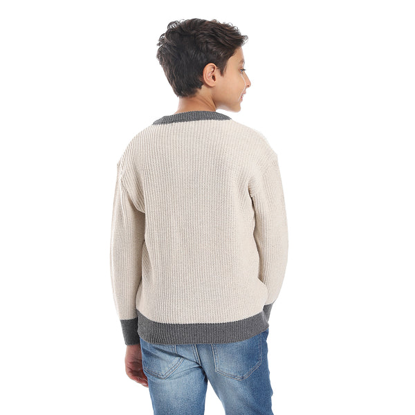 Twist Knit Grey & Ivory Boys Pullover