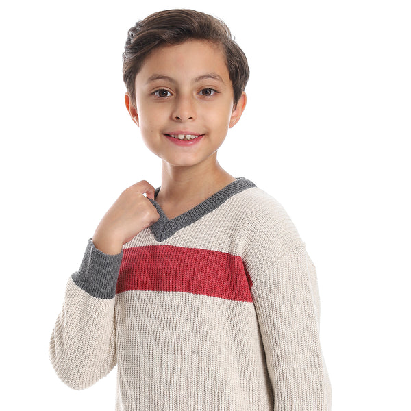 Twist Knit Grey & Ivory Boys Pullover