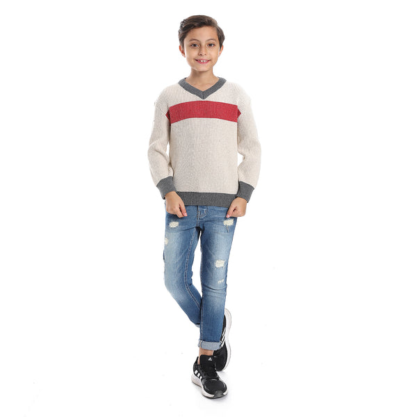 Twist Knit Grey & Ivory Boys Pullover