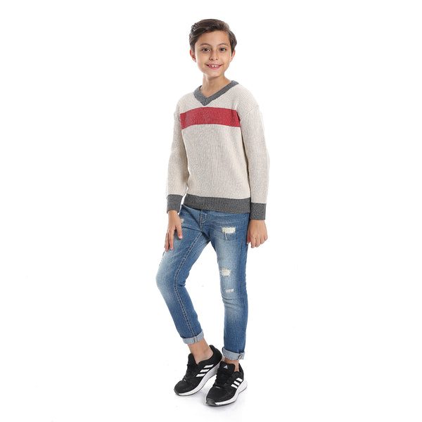 Twist Knit Grey & Ivory Boys Pullover