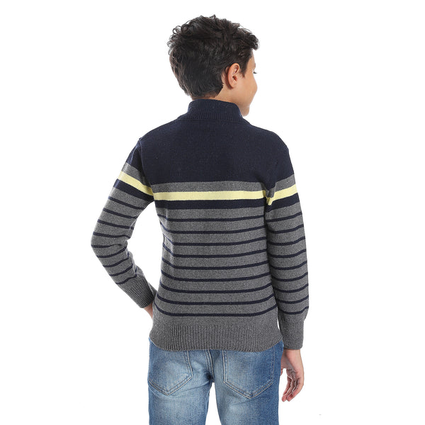 Stripped Navy Blue, Charcoal Grey & Light Yellow Boys Sweater