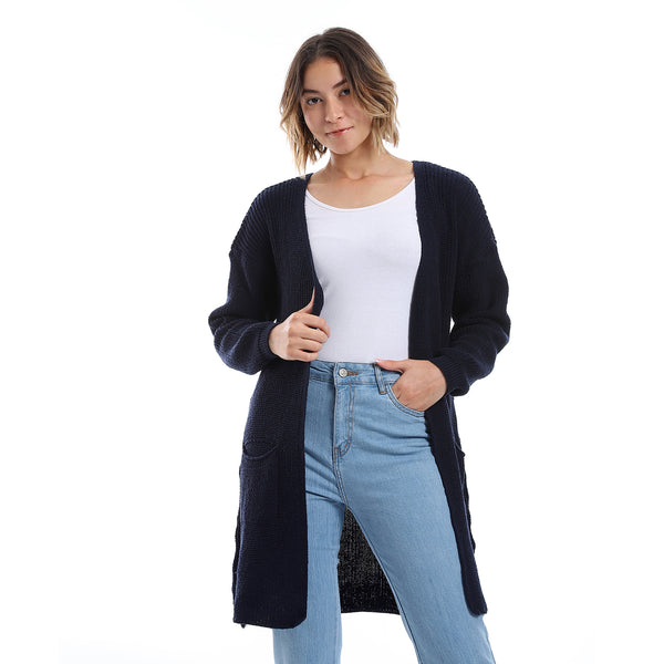 Open Neckline Slip On Cardigan_ Navy