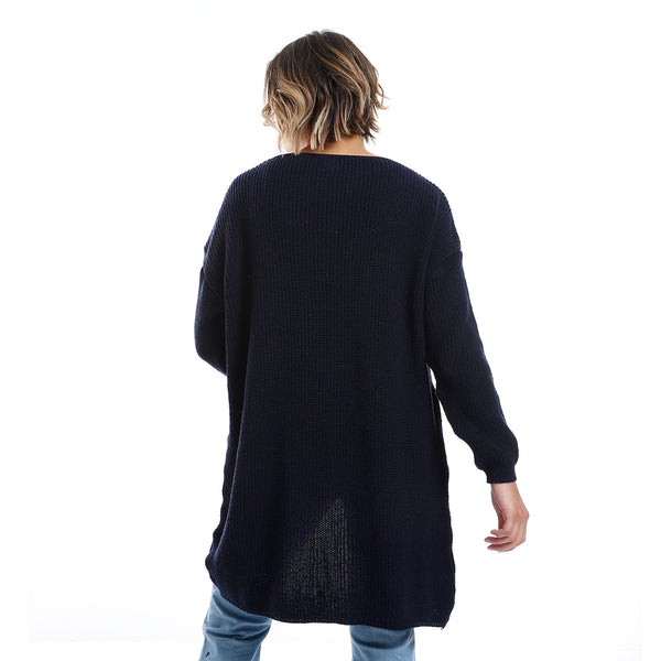 Open Neckline Slip On Cardigan_ Navy