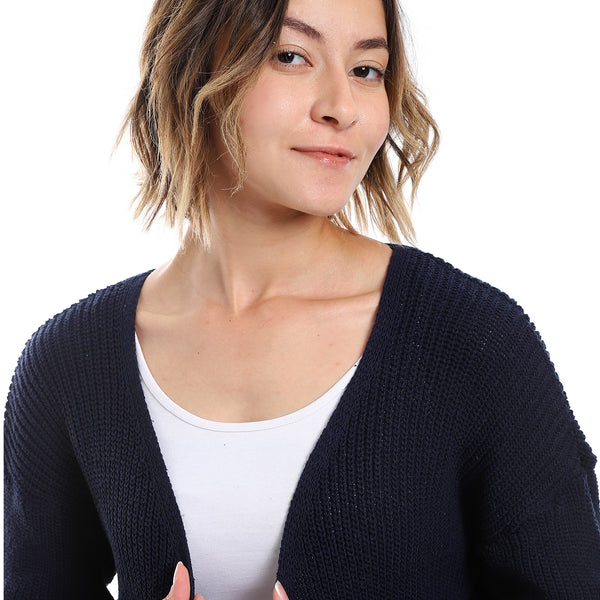 Open Neckline Slip On Cardigan_ Navy
