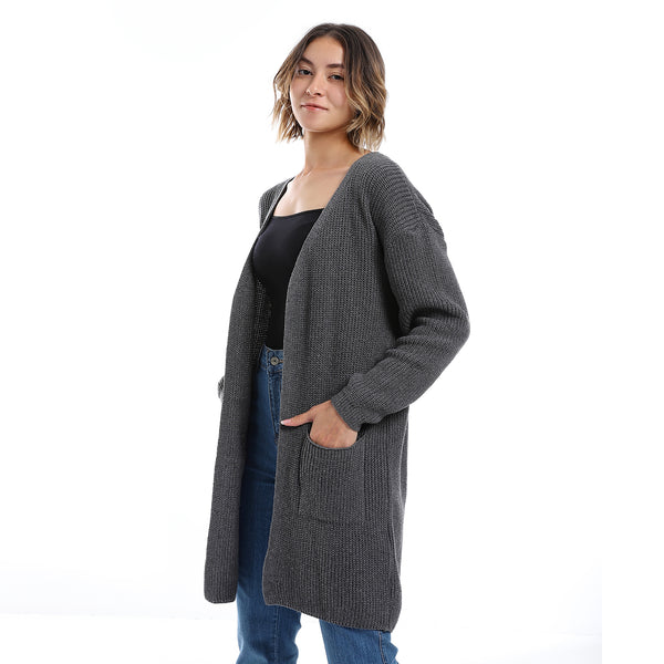 Open Neckline Slip On Cardigan_ Grey